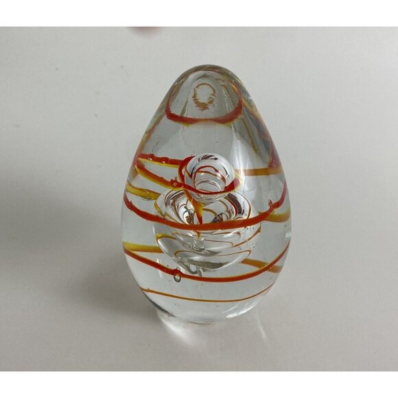 Glass Art Egg Paperweight Decoration 4" Tall Red Yellow Oval Shaped - Picture 3 of 5